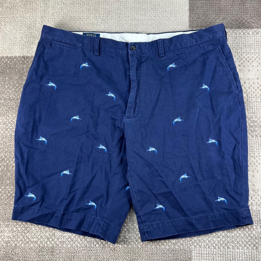 Polo Ralph Lauren Mens Navy Blue Marlin Embroidered Chino Shorts Size 42